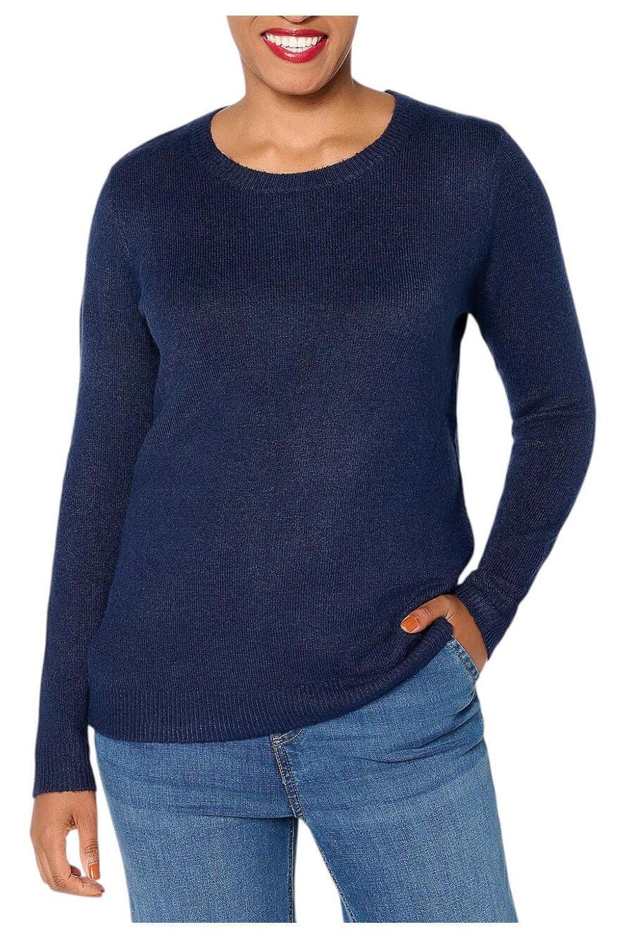 Denim & Co. Women's Long Sleeve Crew Neck Sweater Navy - Regular